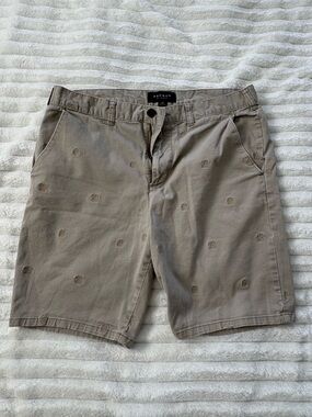PacSun Men's Tan Embroidered Flat Front Shorts